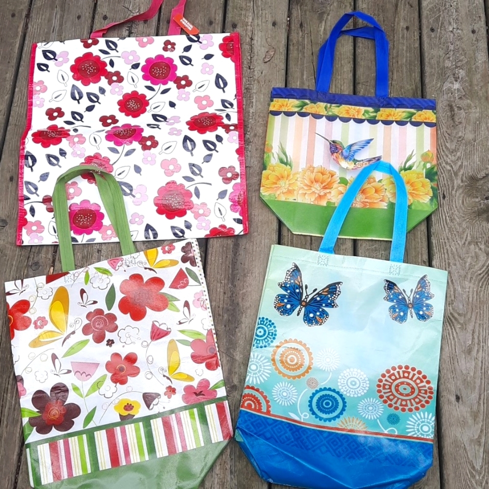 Four Assorted Nature Themed Reusable Bags